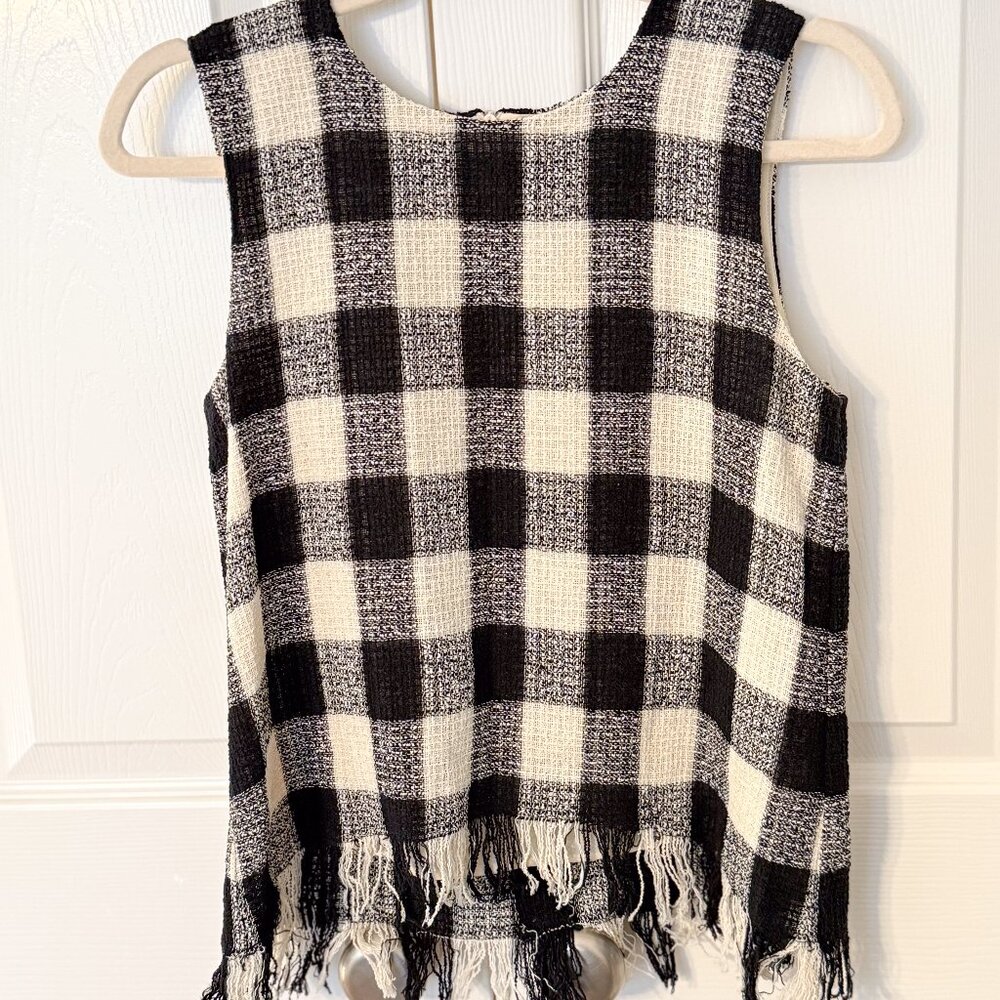 Zara Tweed and Fringed Checkered Sleeveless Top Size XS